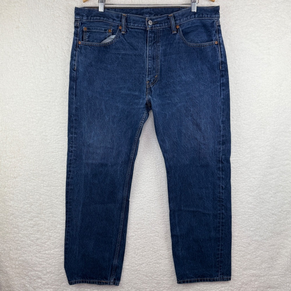 Levis 505 Regular Fit Straight Leg Jeans Mens 38x30 Dark Wash Blue Denim 505-021